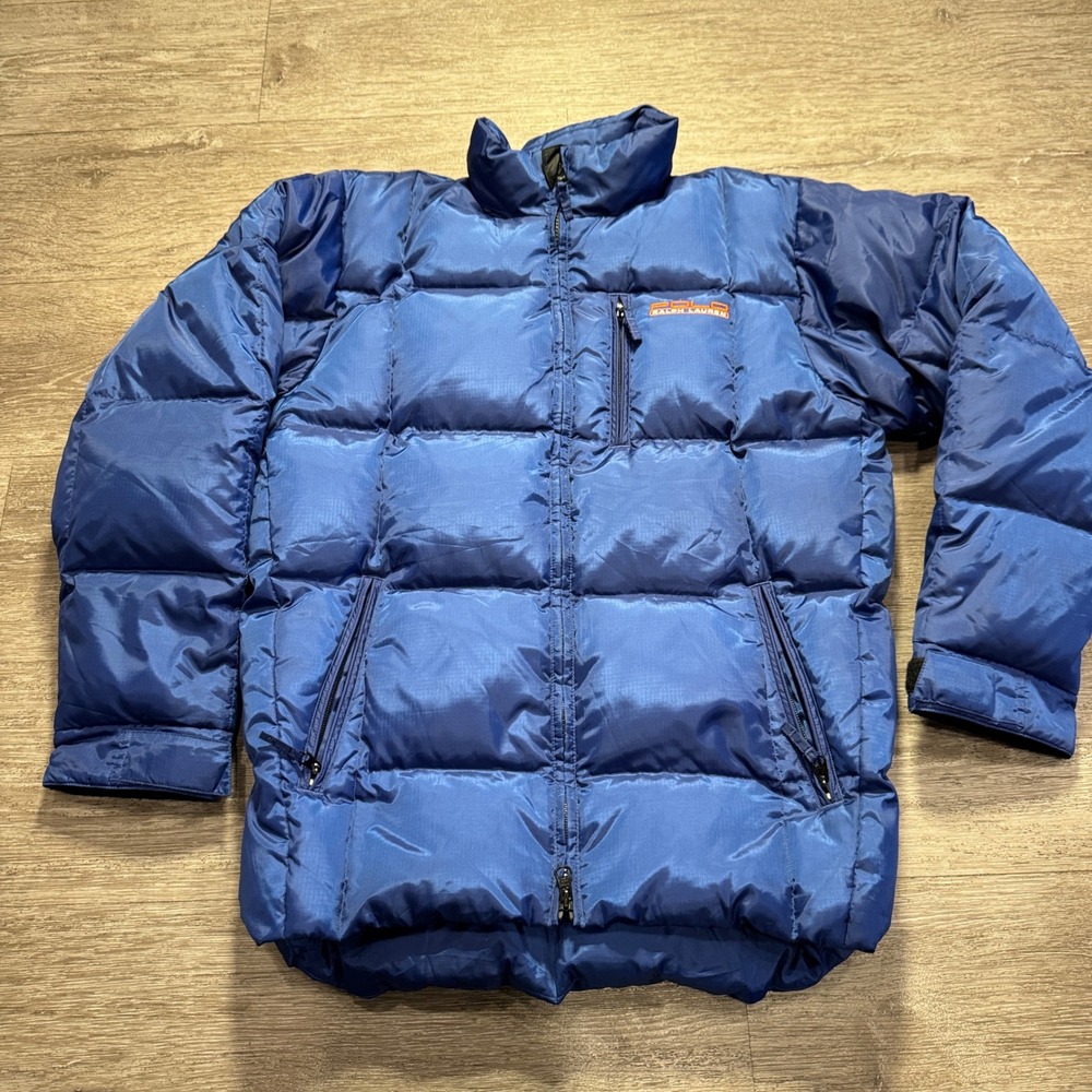 Vintage Polo Ralph Lauren Puffer Jacket Boys L 16/18 Blue Nylon 90s Down Coat